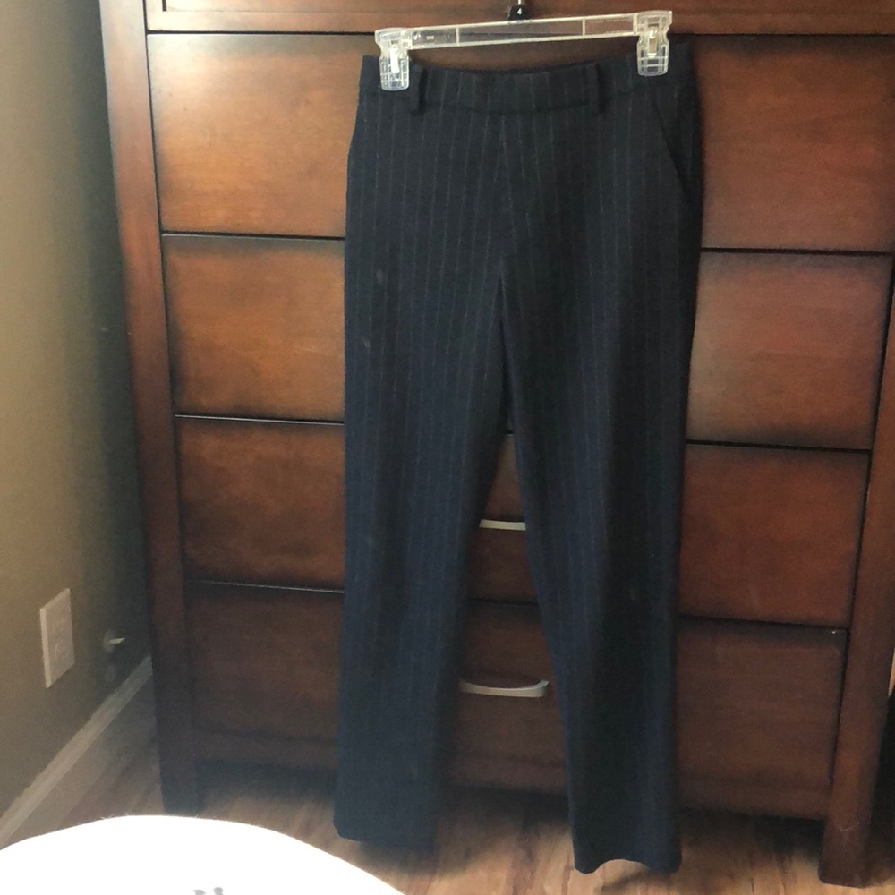 Uniqlo EZ Stretch navy wool pinstripe pants
